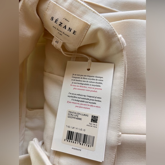 Sezane Lukas Trousers in Ecru Uni 42 / US 10 NWT - Picture 7 of 11